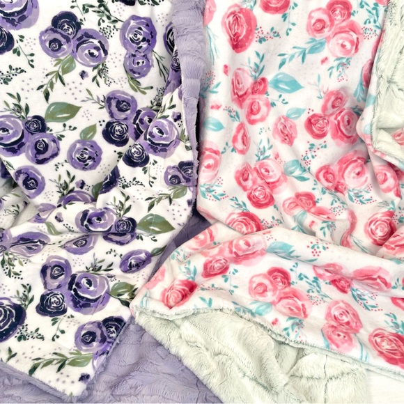 Lavender Floral Baby/ Toddler Minky Blanket - Picture 2 of 4